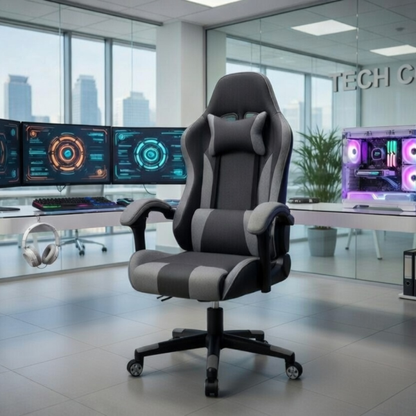 Ергономичен офис и геймърски сив стол – Максимален комфорт за гърба и врата, регулируем