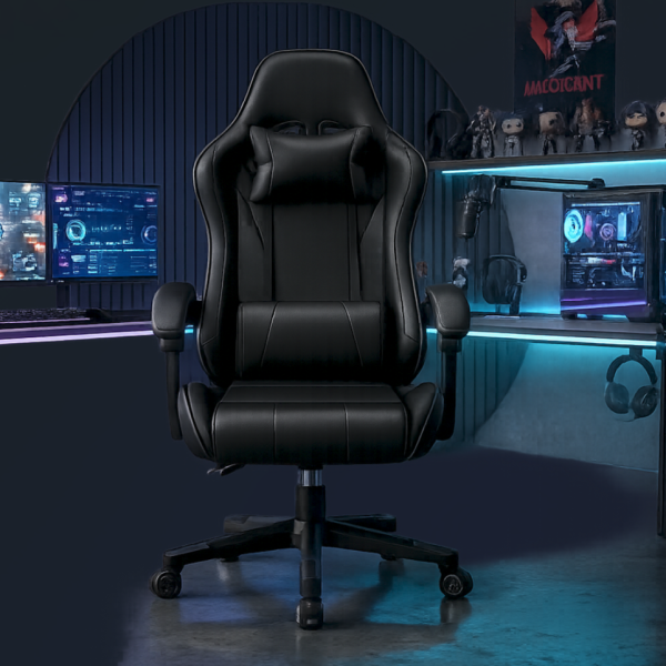 Ергономичен офис и геймърски черен стол – Максимален комфорт за гърба и врата, регулируем 3