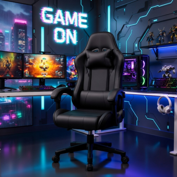 Ергономичен офис и геймърски черен стол – Максимален комфорт за гърба и врата, регулируем 2