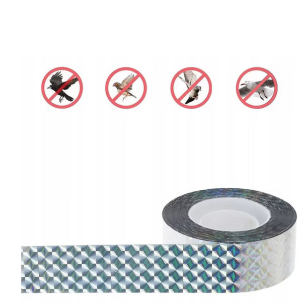 Холограмна лента против птици 50 м (4.5 см) – ефективна защита за градина, балкон и насаждения без химикали