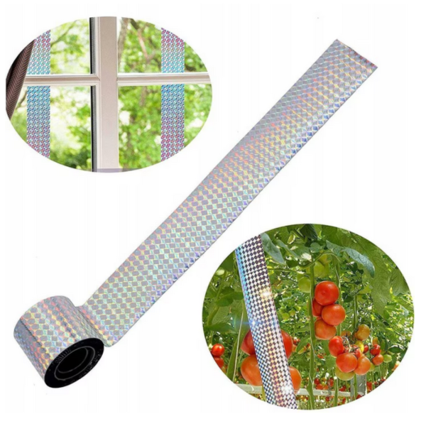 Холограмна лента против птици 50 м (4.5 см) – ефективна защита за градина, балкон и насаждения без химикали 8