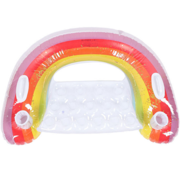 Надуваем матрак дъга 115x70 см с поставки за чаши – стилен и удобен за басейн и летен релакс