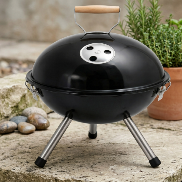 Туристическо барбекю на въглища с кълбовидна форма 37.5 x 45.5 см – компактно и преносимо за градина и къмпинг
