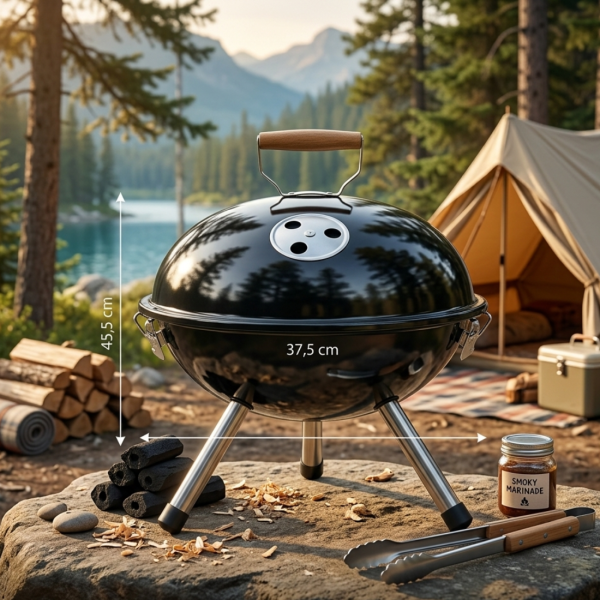 Туристическо барбекю на въглища с кълбовидна форма 37.5 x 45.5 см – компактно и преносимо за градина и къмпинг