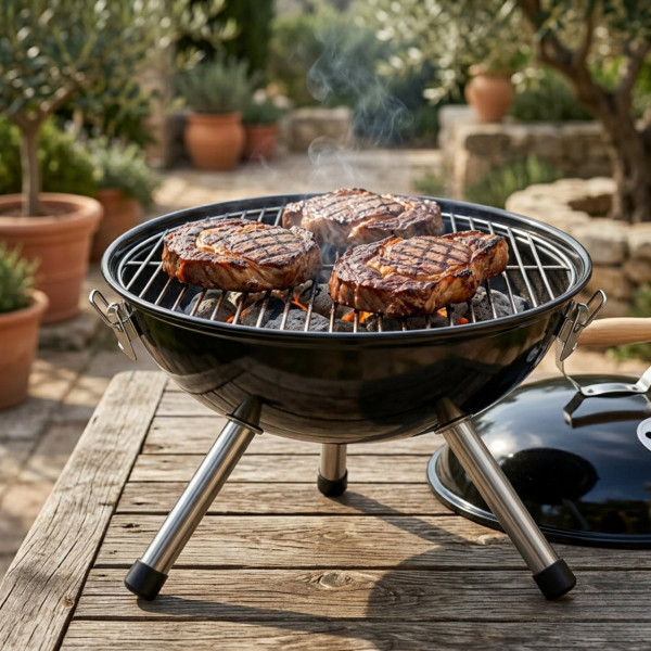 Туристическо барбекю на въглища с кълбовидна форма 37.5 x 45.5 см – компактно и преносимо за градина и къмпинг 6