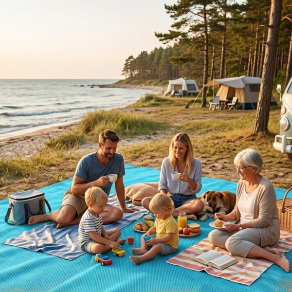 Плажна постелка без пясък XXL – двуслойна мрежа, водоустойчива, лека и компактна за плаж, къмпинг и пикник