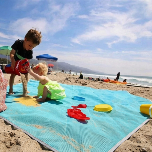 Плажна постелка без пясък XXL – двуслойна мрежа, водоустойчива, лека и компактна за плаж, къмпинг и пикник