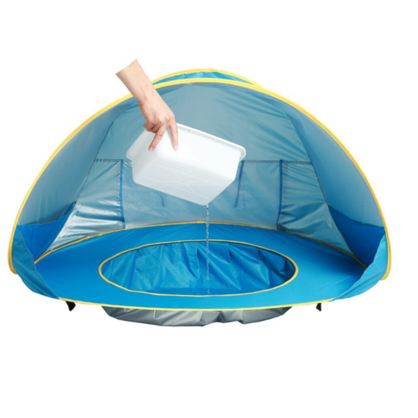Саморазгъваща плажна палатка с детски басейн 2в1 – UV защита, водоустойчива и преносима, идеална за плаж и градина