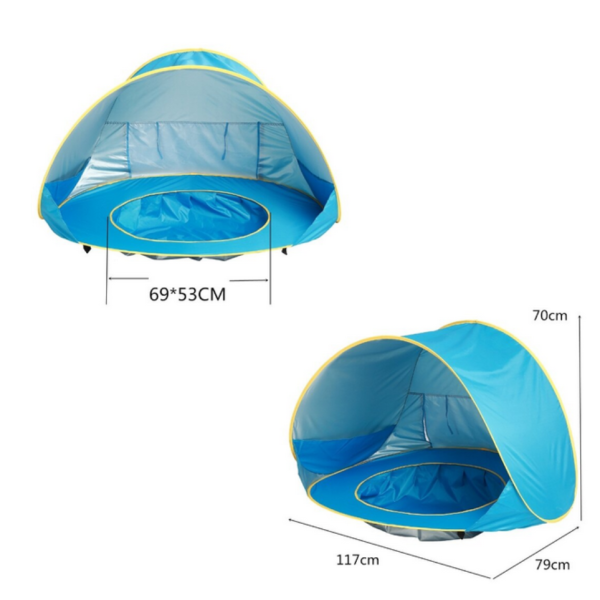 Саморазгъваща плажна палатка с детски басейн 2в1 – UV защита, водоустойчива и преносима, идеална за плаж и градина 9