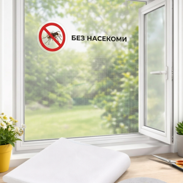 UV Устойчива мрежа против комари за прозорец 150x180 см – Бяла, лесен монтаж с велкро 1