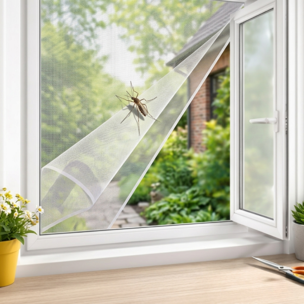 UV Устойчива мрежа против комари за прозорец 150x180 см – Бяла, лесен монтаж с велкро