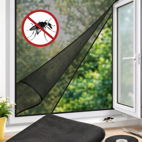 UV Устойчива мрежа против комари за прозорец 150x180 см – Бяла, лесен монтаж с велкро 8