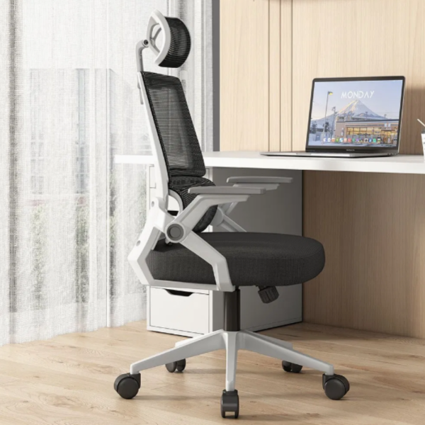 Ергономичен офис стол с лумбална опора – Бял, до 250 кг, регулируем