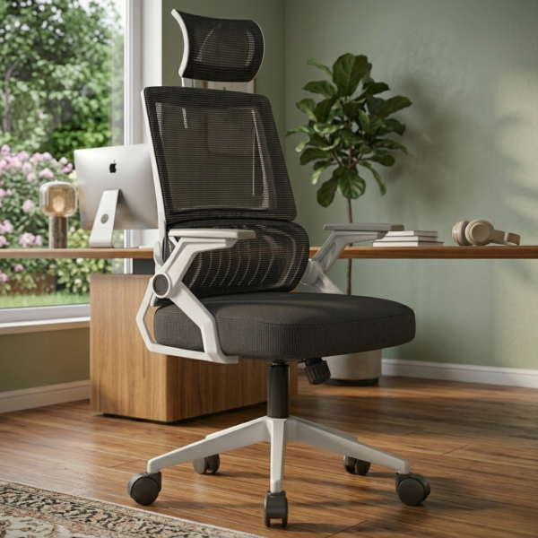 Ергономичен офис стол с лумбална опора – Бял, до 250 кг, регулируем