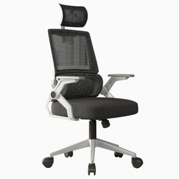 Ергономичен офис стол с лумбална опора – Бял, до 250 кг, регулируем 1