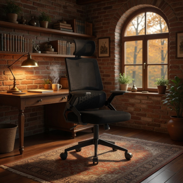 Ергономичен офис стол с лумбална опора – Черен, до 250 кг, регулируем