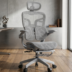 Ергономичен мрежест офис стол с подглавник и поставка за крака, 4D регулируеми подлакътници, лумбална опора и наклон