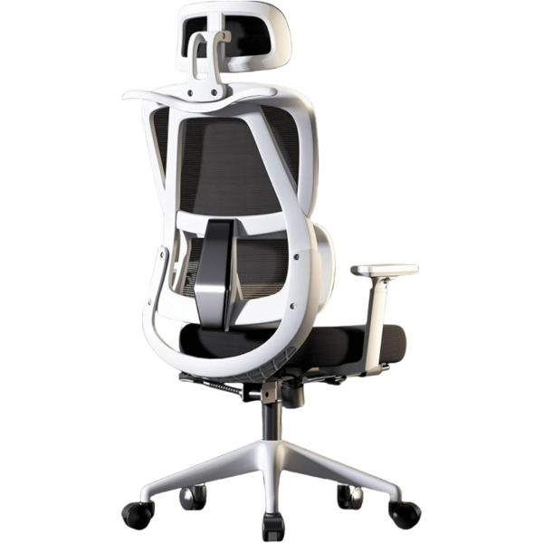 Ергономичен бял офис стол с 3D лумбална опора и наклон 145° – максимален комфорт за работа и гейминг