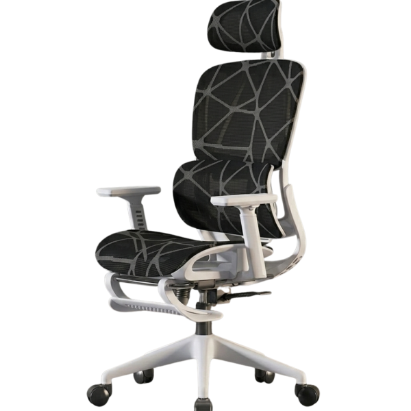 Ергономичен бял офис стол с 3D лумбална опора и наклон 145° – максимален комфорт за работа и гейминг 1