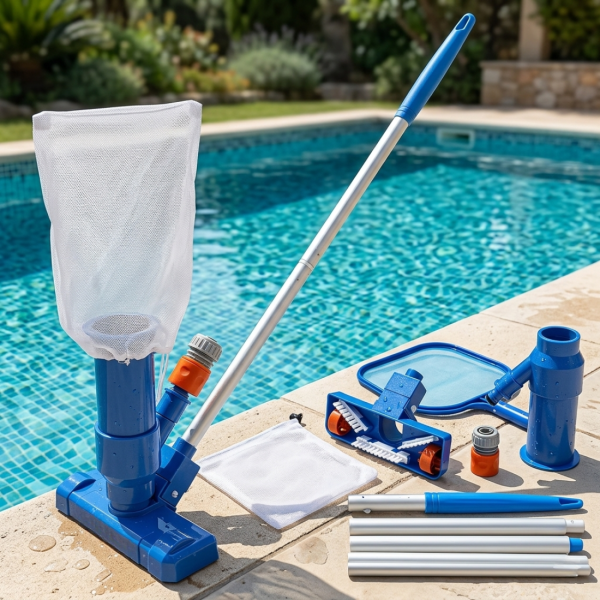 Комплект за почистване на басейн с прахосмукачка – Телескопичен прът и водно налягане 1