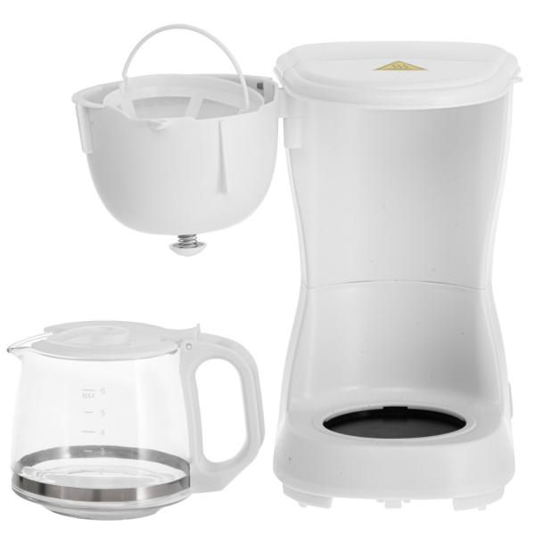 Компактна бяла кафеварка 600W – 0.6L, поддържане на топлина и антикапкова система