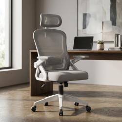 Ергономичен офис стол с регулируема лумбална опора и облегалка за глава – комфорт и стабилност до 150 кг