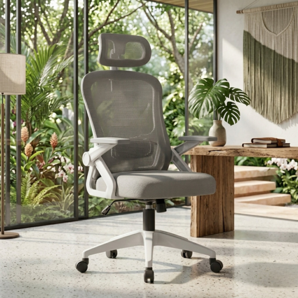 Ергономичен офис стол с регулируема лумбална опора и облегалка за глава – комфорт и стабилност до 150 кг