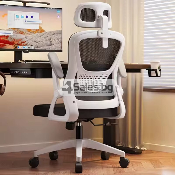 Ергономичен офис стол с регулируема лумбална опора и облегалка за глава – комфорт и стабилност до 150 кг