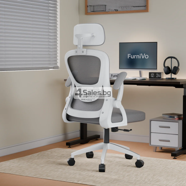 Ергономичен офис стол с регулируема лумбална опора и облегалка за глава – комфорт и стабилност до 150 кг