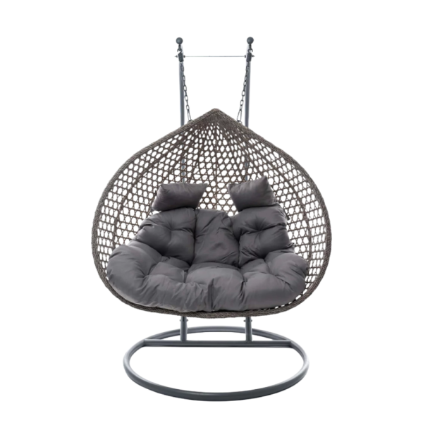 Двойна висяща ратанова люлка тип пашкул с метална рамка и възглавница – стил и комфорт до 200 кг 9