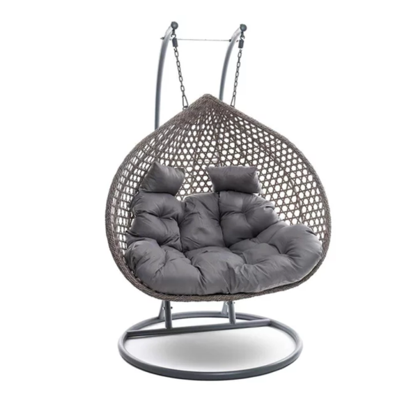 Двойна висяща ратанова люлка тип пашкул с метална рамка и възглавница – стил и комфорт до 200 кг 1