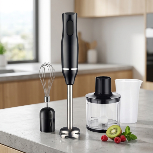 Ръчен черен блендер 800W с чопър, бъркалка и мерителна кана – мултифункционален кухненски помощник 4