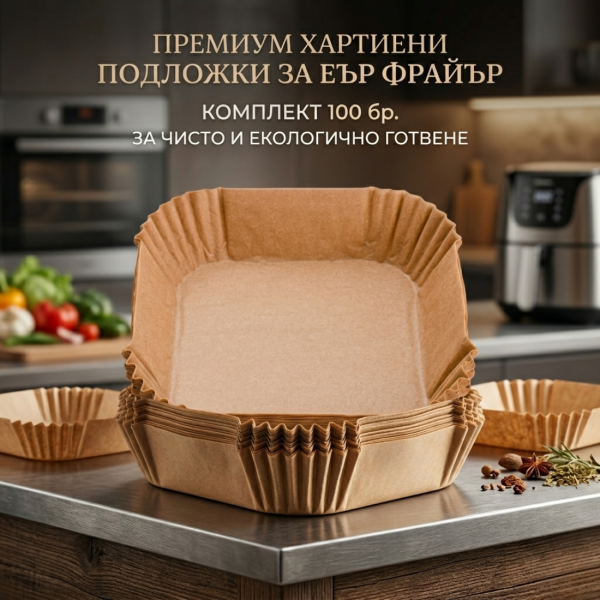 Незалепващи хартиени подложки за Air Fryer 16 x 16 x 4.5 cm – 100 бр. - топлоустойчиви до 240°C