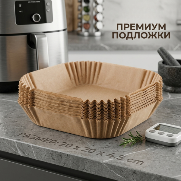 Незалепващи хартиени подложки за Air Fryer 20 x 20 x 4.5 cm  – 100 бр. - топлоустойчиви до 240°C