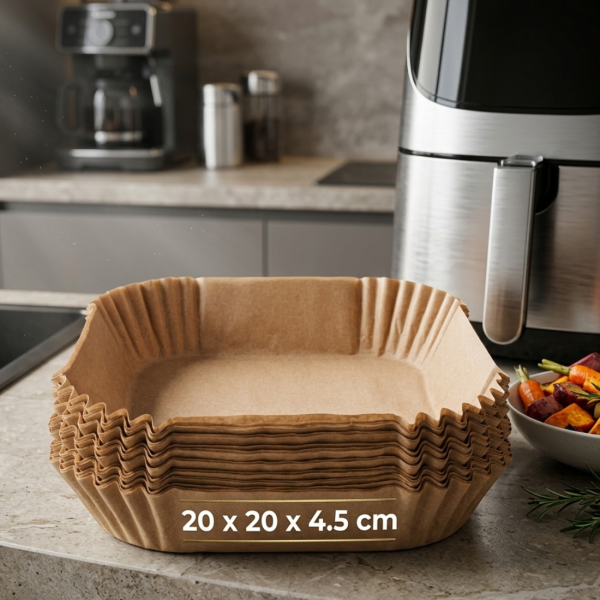 Незалепващи хартиени подложки за Air Fryer 20 x 20 x 4.5 cm  – 100 бр. - топлоустойчиви до 240°C