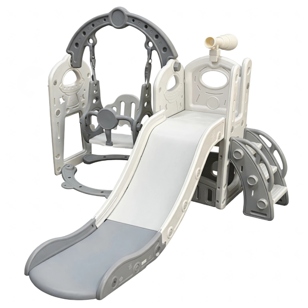 Детска сива пързалка с люлка 3 в 1 – за дома и двора, стабилна и безопасна конструкция 1