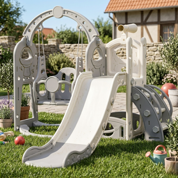 Детска сива пързалка с люлка 3 в 1 – за дома и двора, стабилна и безопасна конструкция 2