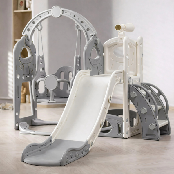 Детска сива пързалка с люлка 3 в 1 – за дома и двора, стабилна и безопасна конструкция 3