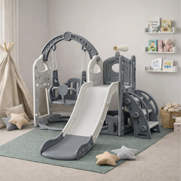 Детска сива пързалка с люлка 3 в 1 – за дома и двора, стабилна и безопасна конструкция 4