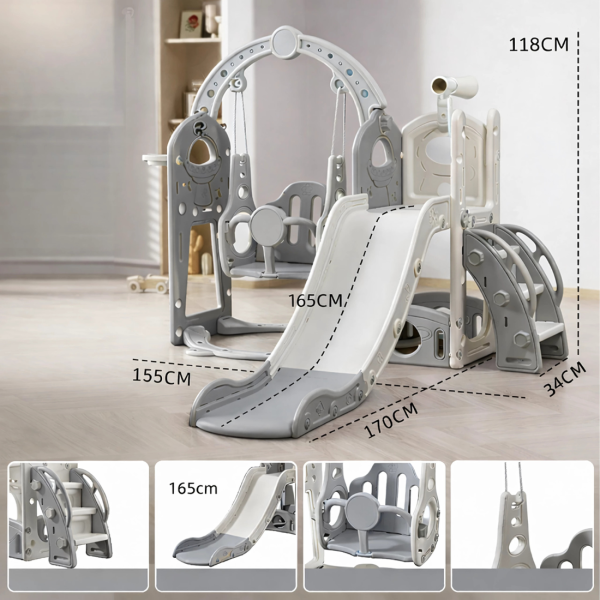 Детска сива пързалка с люлка 3 в 1 – за дома и двора, стабилна и безопасна конструкция 8
