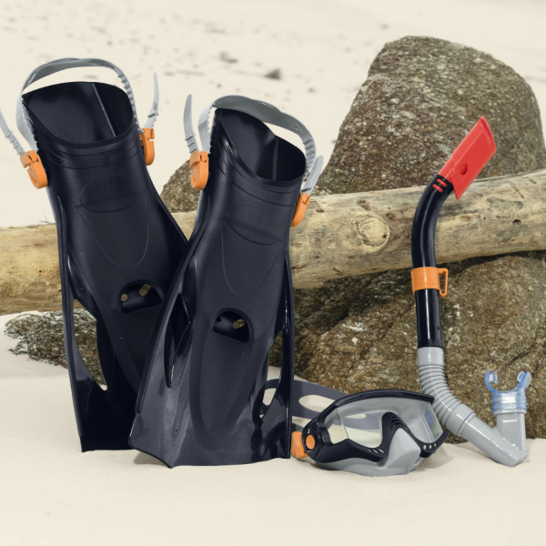 Комплект за шнорхелинг Bestway – маска, шнорхел и плавници с UV защита и суха система