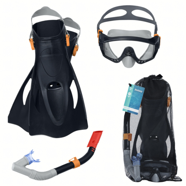 Комплект за шнорхелинг Bestway – маска, шнорхел и плавници с UV защита и суха система 1