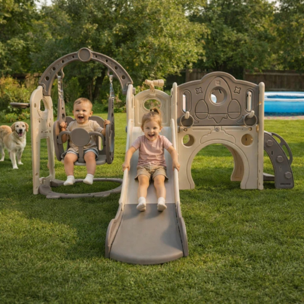 Свободностояща детска пързалка с люлка 4 в 1 – безопасна, стабилна и идеална за дома и градината