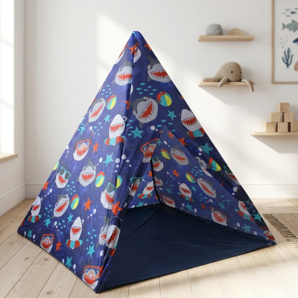 Детска типи палатка XXL с акули – сгъваема къщичка за игра за дома и градината