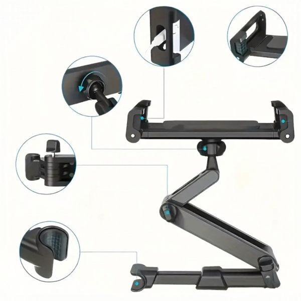 Автомобилна стойка за таблет и телефон за облегалка – 360° въртене и регулируемо рамо 11