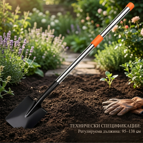Телескопична градинска лопата 95–138 см – здрава стоманена конструкция и регулируема дръжка