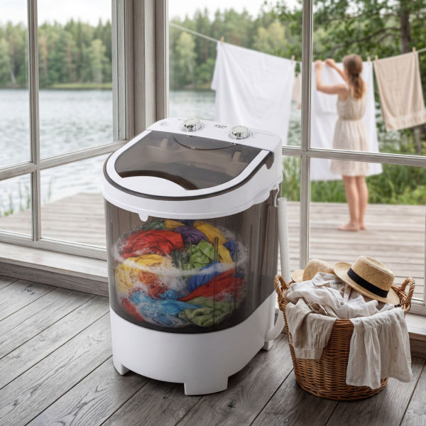 Преносима мини пералня Adler с центрофуга до 4 кг - Компактно решение за всяко пространство