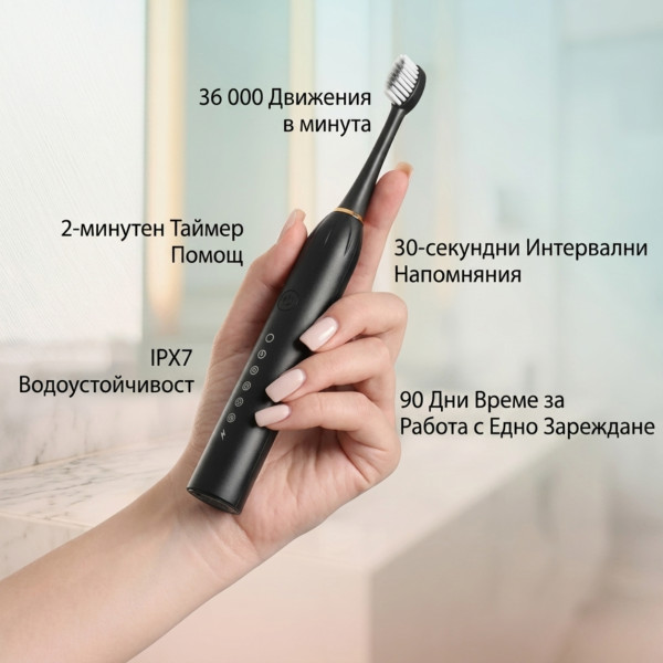 Ултразвукова електрическа четка за зъби X3 Sonic, 6 режима на работа, 4 накрайника, IPX7 4