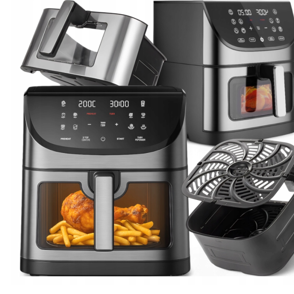 Фритюрник с горещ въздух 8L 1800W с 11 програми, LCD дисплей, таймер и прозорец за наблюдение 1