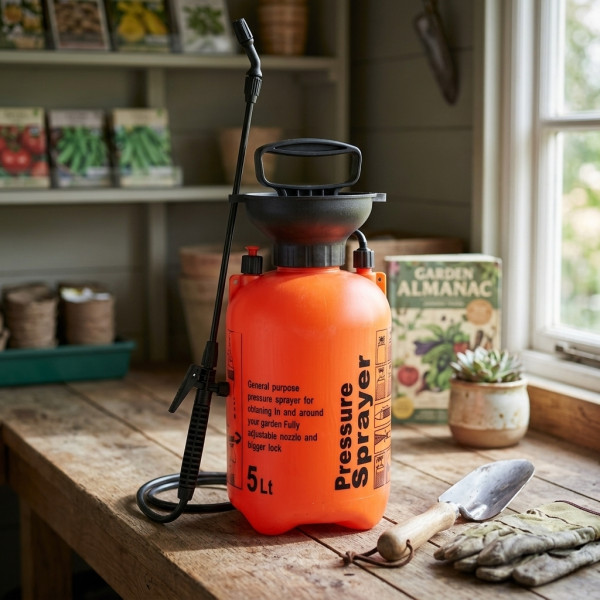 Ръчна градинска пръскачка 5L с метален удължител от неръждаема стомана и регулируема дюза 1